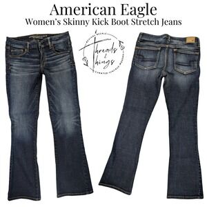 American Eagle Skinny Kick Boot Jeans Womens 10s Denim Low Rise Flare Preppy Y2k